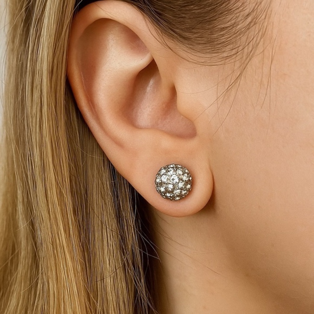 ✨ Silver Crystal Pavé Ball Stud Earrings – Sparkly Everyday Jewelry